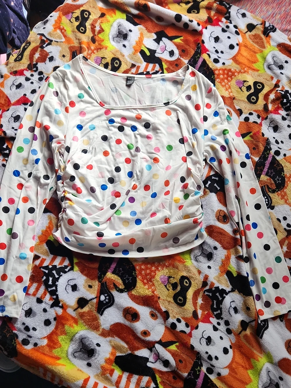 SHEIN Polka Dot Scoop Neck Long Sleeve Top - Multicolor XL
